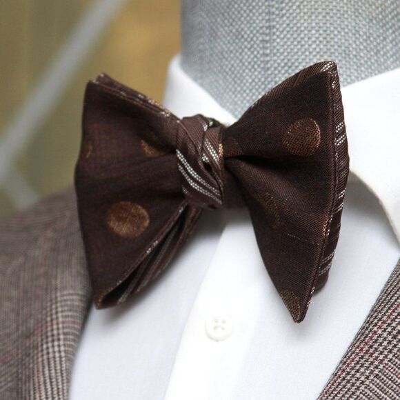 Men's Self-tied Bow Tie 100%Silk Big Butterfly‎ Reversible S666 Brown
